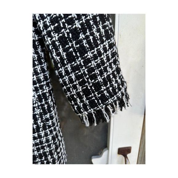 Venus Longline Boucle Knit Blazer Jacket Monochrome Fringe Collar & Cuffs Sz 6 - Picture 6 of 9